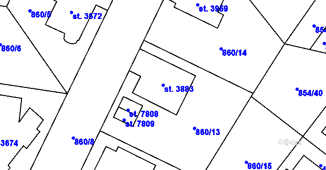 Parcela st. 3883 v KÚ Zlín, Katastrální mapa