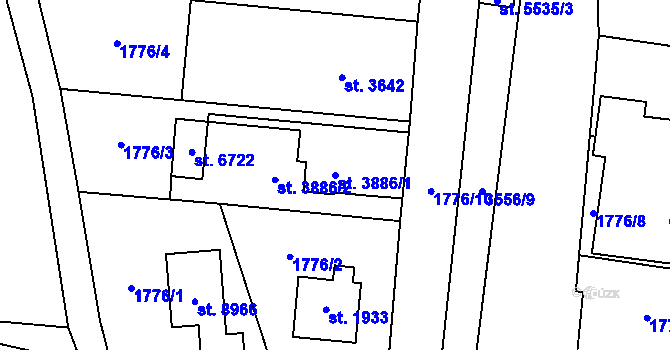 Parcela st. 3886/1 v KÚ Zlín, Katastrální mapa