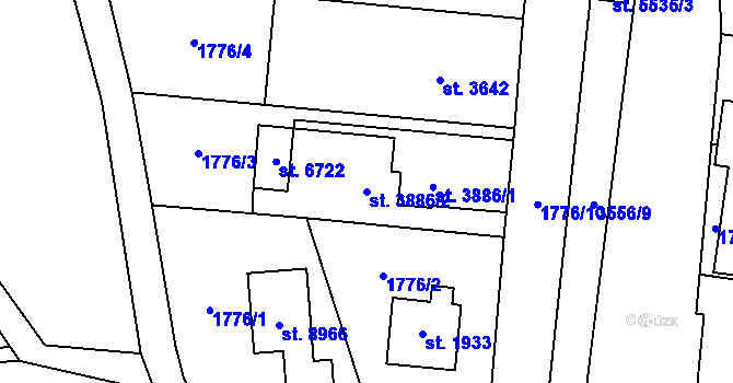 Parcela st. 3886/2 v KÚ Zlín, Katastrální mapa