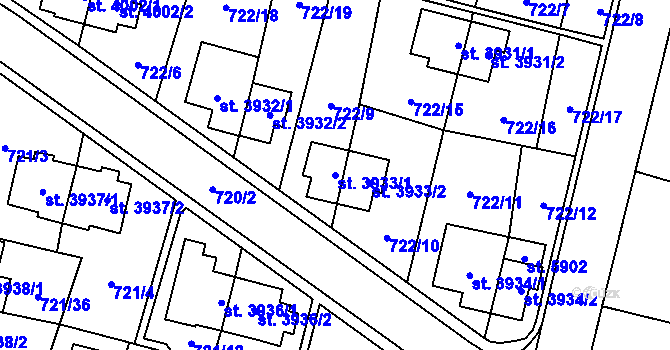 Parcela st. 3933/1 v KÚ Zlín, Katastrální mapa