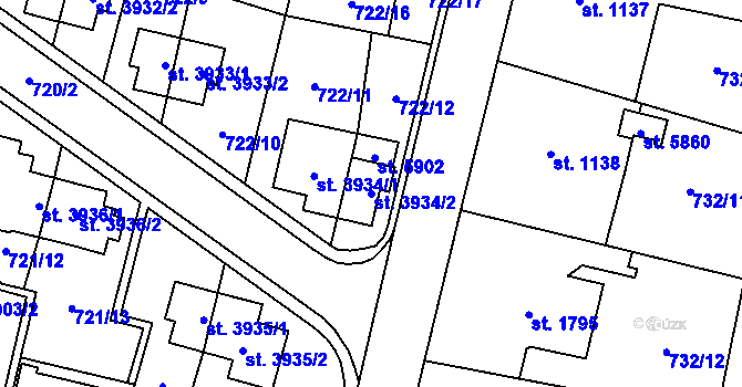 Parcela st. 3934/2 v KÚ Zlín, Katastrální mapa