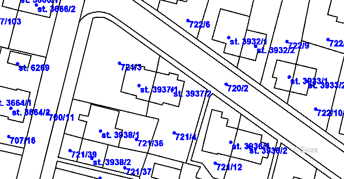 Parcela st. 3937/2 v KÚ Zlín, Katastrální mapa