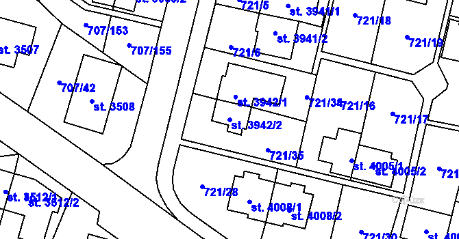 Parcela st. 3942/2 v KÚ Zlín, Katastrální mapa