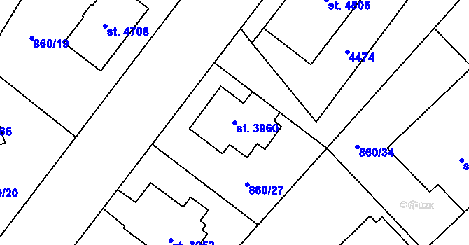 Parcela st. 3960 v KÚ Zlín, Katastrální mapa