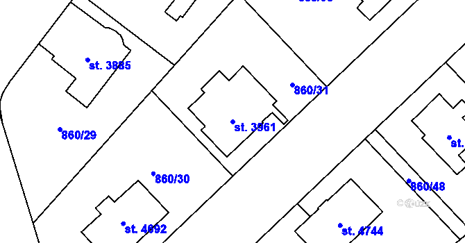 Parcela st. 3961 v KÚ Zlín, Katastrální mapa