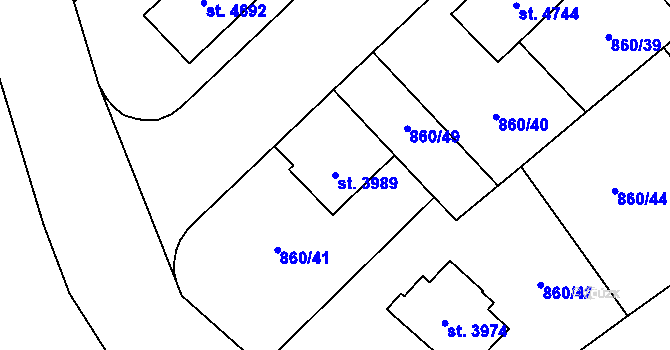 Parcela st. 3989 v KÚ Zlín, Katastrální mapa