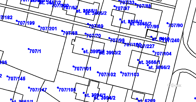 Parcela st. 3993/2 v KÚ Zlín, Katastrální mapa