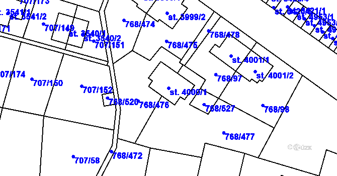 Parcela st. 4000/1 v KÚ Zlín, Katastrální mapa