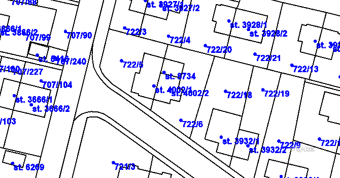 Parcela st. 4002/2 v KÚ Zlín, Katastrální mapa