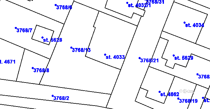 Parcela st. 4033 v KÚ Zlín, Katastrální mapa