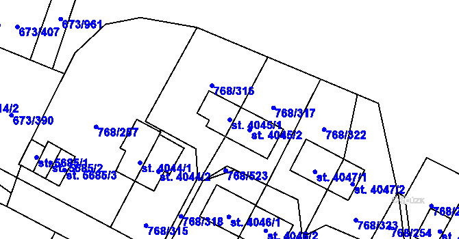 Parcela st. 4045/1 v KÚ Zlín, Katastrální mapa