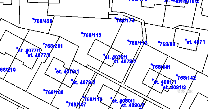Parcela st. 4079/1 v KÚ Zlín, Katastrální mapa