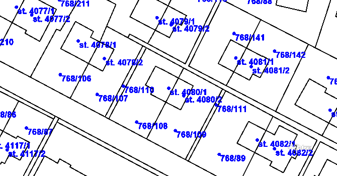 Parcela st. 4080/1 v KÚ Zlín, Katastrální mapa