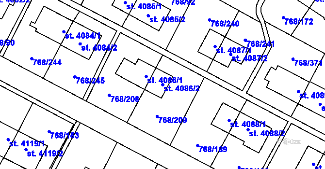 Parcela st. 4086/2 v KÚ Zlín, Katastrální mapa