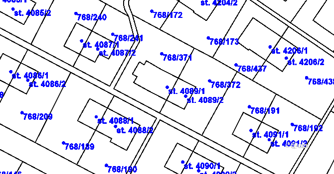 Parcela st. 4089/1 v KÚ Zlín, Katastrální mapa