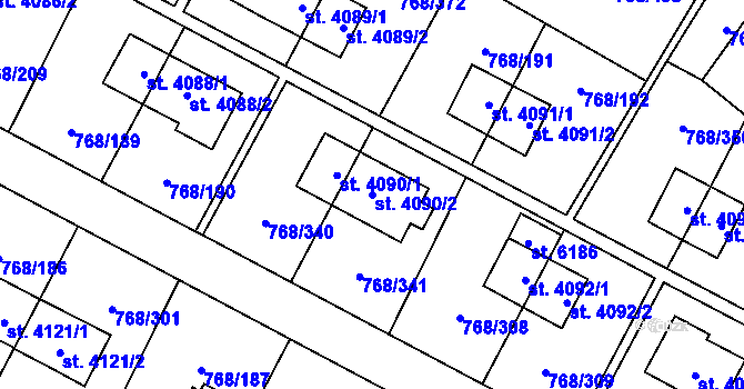 Parcela st. 4090/2 v KÚ Zlín, Katastrální mapa