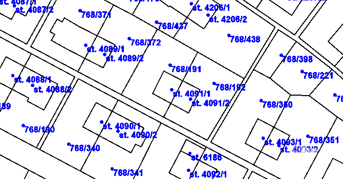 Parcela st. 4091/1 v KÚ Zlín, Katastrální mapa