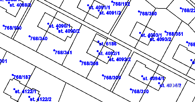 Parcela st. 4092/1 v KÚ Zlín, Katastrální mapa