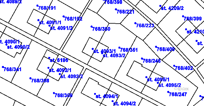 Parcela st. 4093/2 v KÚ Zlín, Katastrální mapa