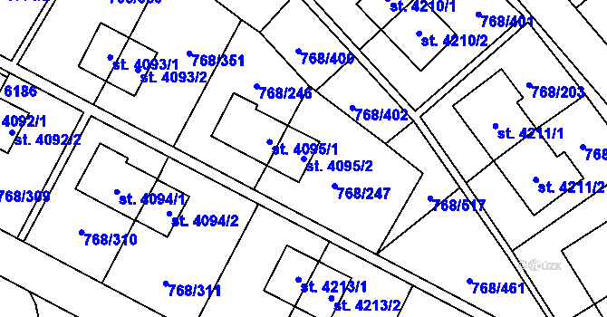 Parcela st. 4095/2 v KÚ Zlín, Katastrální mapa
