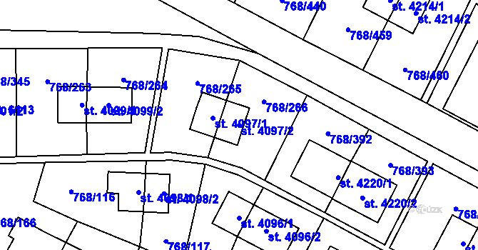 Parcela st. 4097/2 v KÚ Zlín, Katastrální mapa