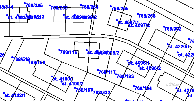Parcela st. 4098/2 v KÚ Zlín, Katastrální mapa