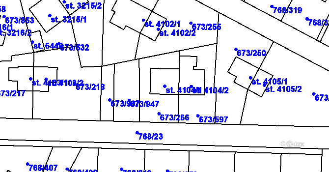 Parcela st. 4104/1 v KÚ Zlín, Katastrální mapa