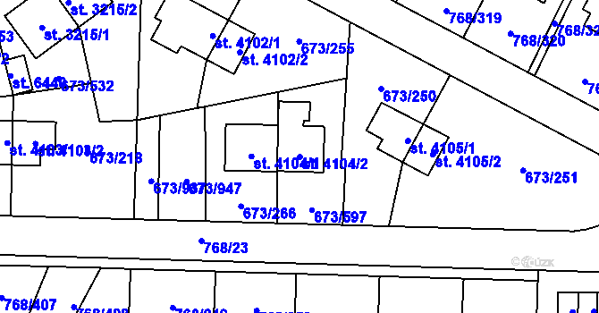 Parcela st. 4104/2 v KÚ Zlín, Katastrální mapa