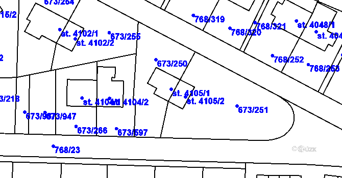 Parcela st. 4105/1 v KÚ Zlín, Katastrální mapa