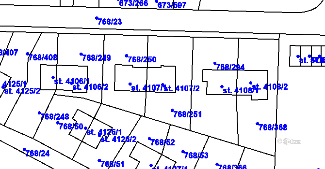 Parcela st. 4107/2 v KÚ Zlín, Katastrální mapa