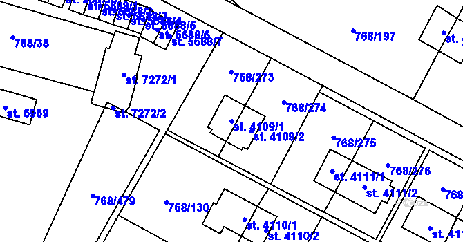Parcela st. 4109/1 v KÚ Zlín, Katastrální mapa