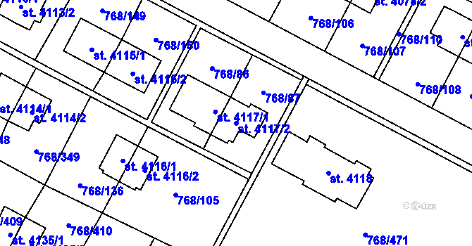 Parcela st. 4117/2 v KÚ Zlín, Katastrální mapa