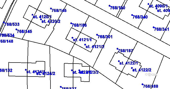 Parcela st. 4121/2 v KÚ Zlín, Katastrální mapa