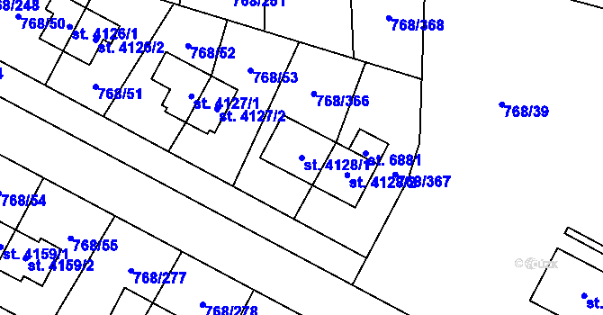 Parcela st. 4128/1 v KÚ Zlín, Katastrální mapa