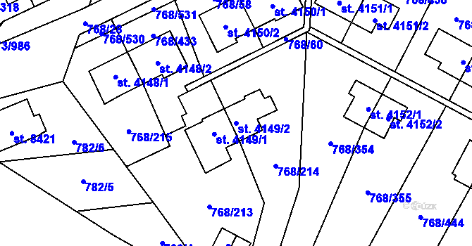 Parcela st. 4149/2 v KÚ Zlín, Katastrální mapa