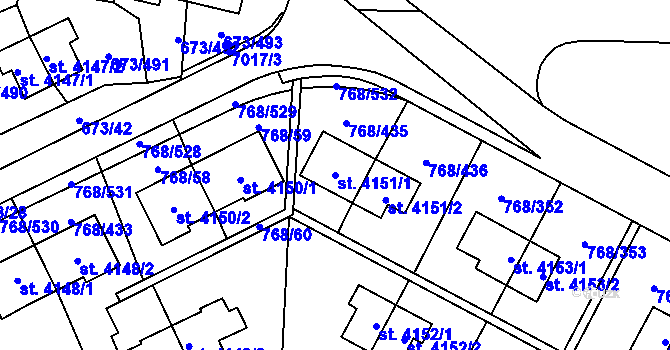 Parcela st. 4151/1 v KÚ Zlín, Katastrální mapa