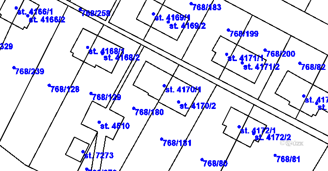 Parcela st. 4170/1 v KÚ Zlín, Katastrální mapa