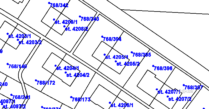 Parcela st. 4205/1 v KÚ Zlín, Katastrální mapa