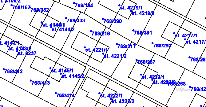 Parcela st. 4221/2 v KÚ Zlín, Katastrální mapa