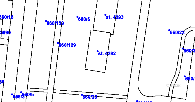 Parcela st. 4292 v KÚ Zlín, Katastrální mapa