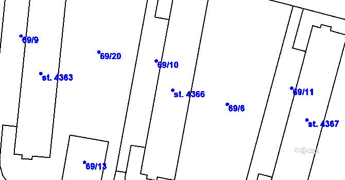 Parcela st. 4366 v KÚ Zlín, Katastrální mapa
