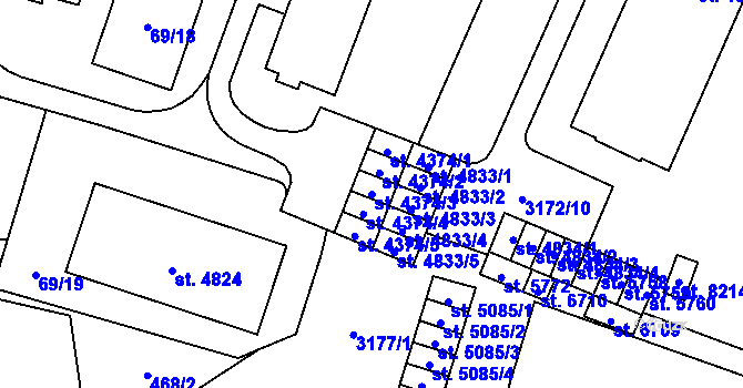 Parcela st. 4374/3 v KÚ Zlín, Katastrální mapa