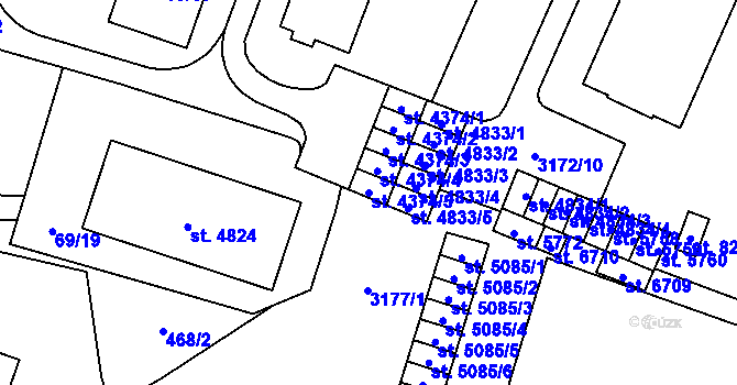 Parcela st. 4374/5 v KÚ Zlín, Katastrální mapa