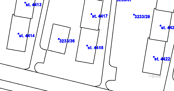 Parcela st. 4418 v KÚ Zlín, Katastrální mapa