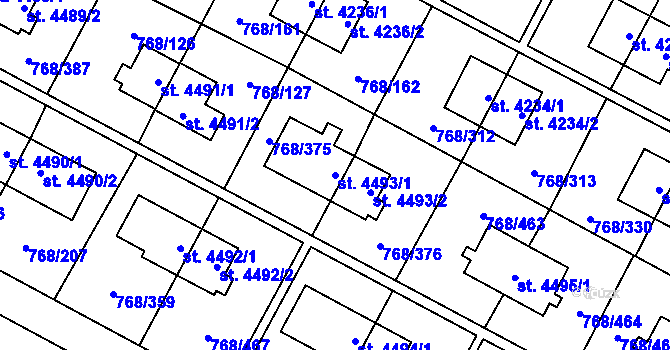 Parcela st. 4493/1 v KÚ Zlín, Katastrální mapa