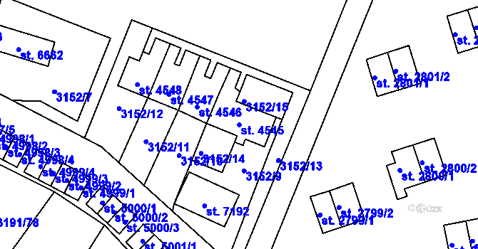 Parcela st. 4545 v KÚ Zlín, Katastrální mapa