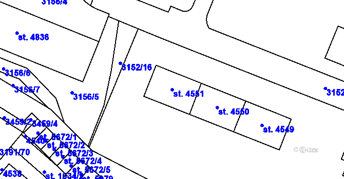 Parcela st. 4551 v KÚ Zlín, Katastrální mapa