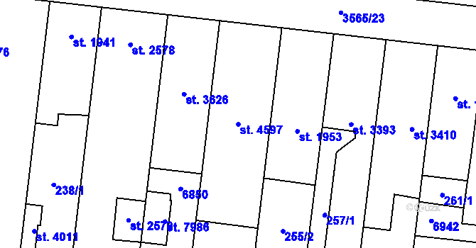 Parcela st. 4597 v KÚ Zlín, Katastrální mapa