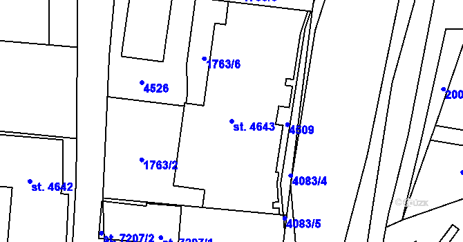 Parcela st. 4643 v KÚ Zlín, Katastrální mapa