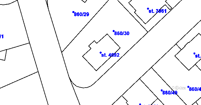 Parcela st. 4692 v KÚ Zlín, Katastrální mapa